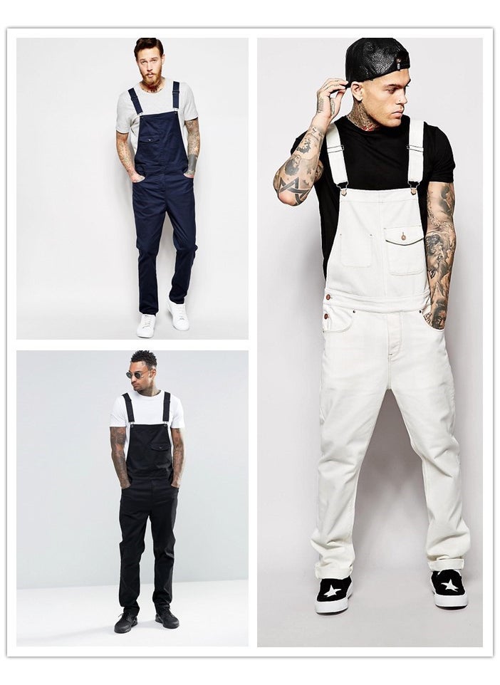 Generic - Slim Fit Denim Overalls for Men 1936 White - Image 1