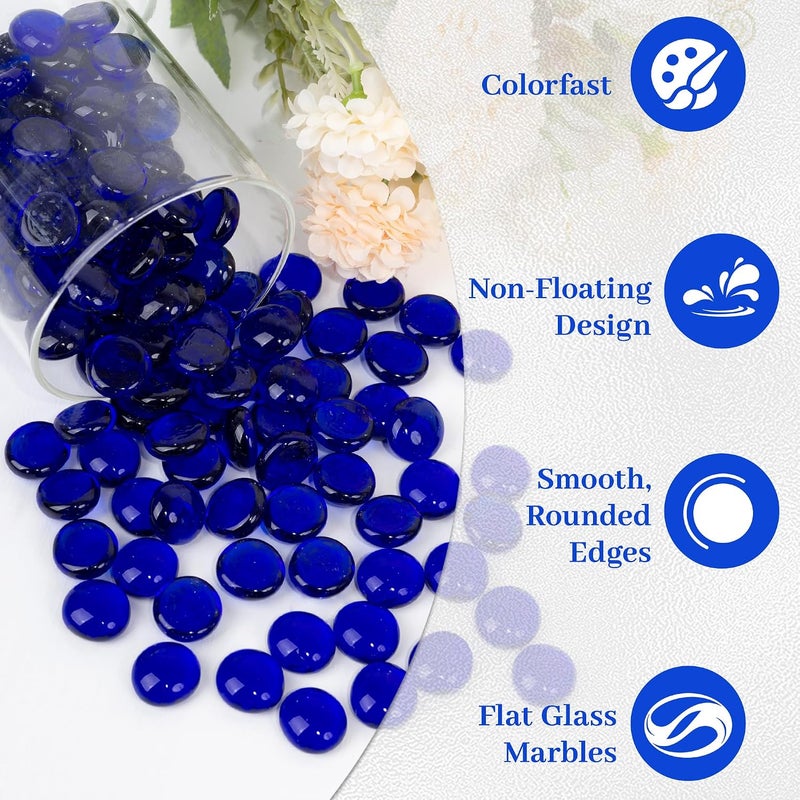 Foncomy Blue Flat Glass Marbles, 1 lb Transparent Vase Filler Pebbles Gems, Decorative Glass Beads for Vases, Table Scatter, Crafts, Floral, Mancala Stones, Centerpieces, Aquarium Rocks for Fish Tank - Image 3