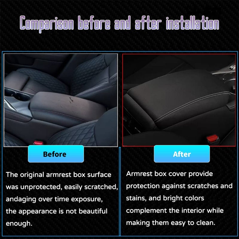 Generic Bmolpt Custom Interior Accessories for Infiniti Q50 2014 2015 2016 2017 2018 2019 2020-2023 Leather Center Armrest Box Cover Armrest Cushion Central Armrest Protector Pad(Black with White Stitching)  - Image 2