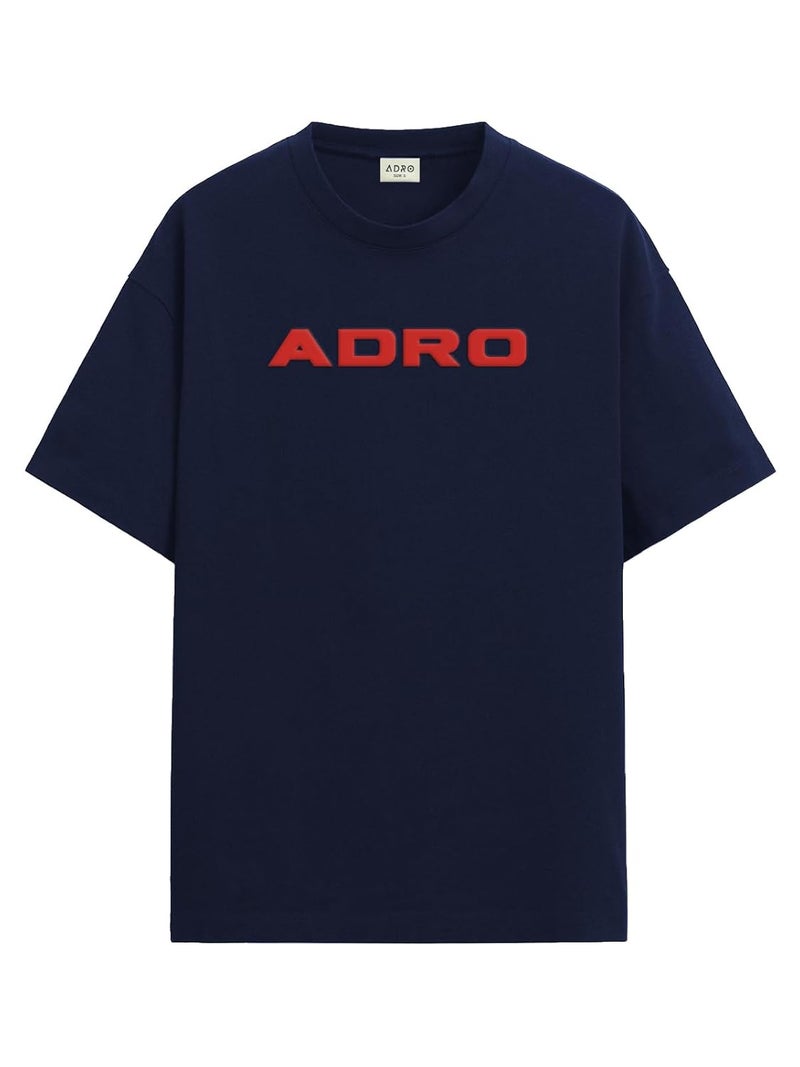 ADRO Men's Oversized Printed T-Shirt with Drop Shoulders - Navy Blue - Image 5