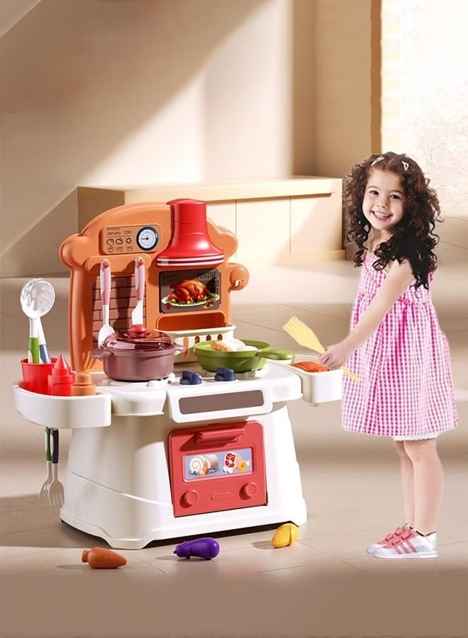 DURKU Kitchen Playset, Kitchen Pretend Play Toy Set with Sound & Light, Interactive Play Kitchen Toy, Kitchen Accessories Set Toy with Cookware and Food, Portable Cooking Toy Set, Indoor/Outdoor Kitchenette - Image 3