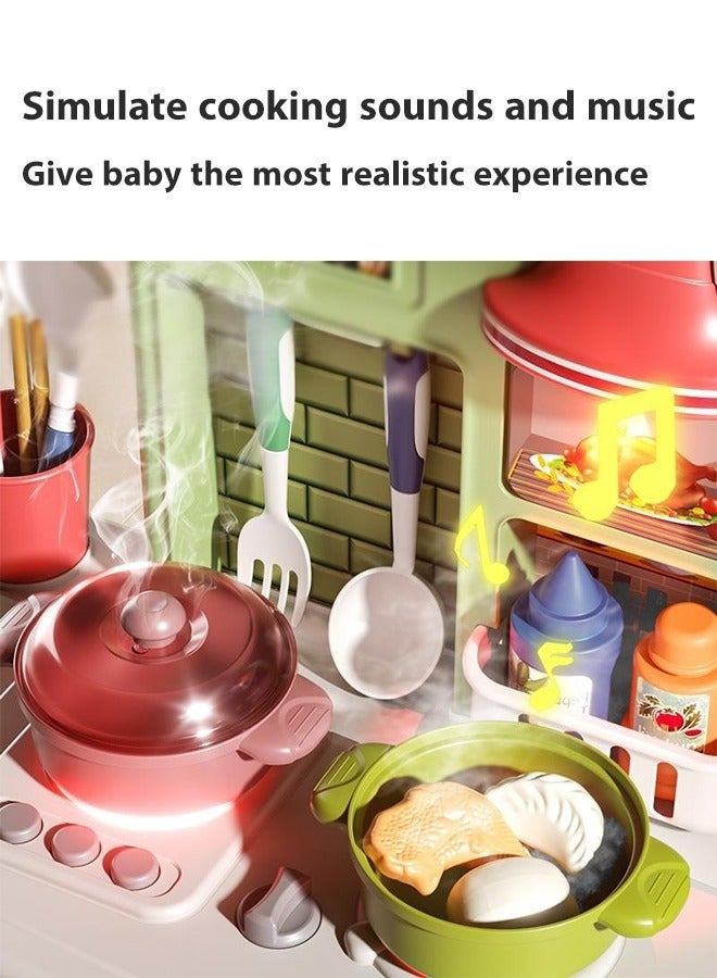 DURKU Kitchen Playset, Kitchen Pretend Play Toy Set with Sound & Light, Interactive Play Kitchen Toy, Kitchen Accessories Set Toy with Cookware and Food, Portable Cooking Toy Set, Indoor/Outdoor Kitchenette - Image 5