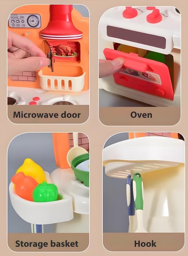 DURKU Kitchen Playset, Kitchen Pretend Play Toy Set with Sound & Light, Interactive Play Kitchen Toy, Kitchen Accessories Set Toy with Cookware and Food, Portable Cooking Toy Set, Indoor/Outdoor Kitchenette - Image 4