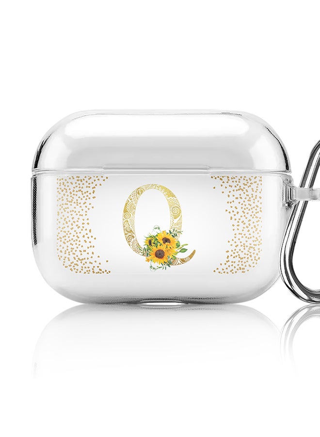 Stylizedd Classic Clear printed Case for Apple Airpods Pro Soft TPU Gel Thin Transparent Flexible Cover - Custom Monogram Initial Letter Mandala Floral Pattern Alphabet - Q (Clear ) - Image 1