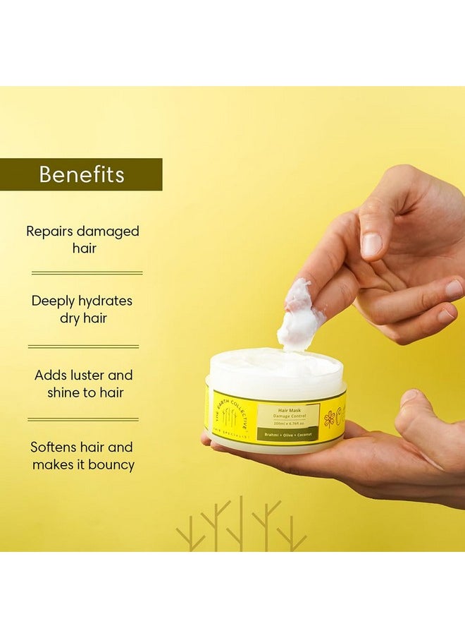 THE EARTH COLLECTIVE - Hair Mask For Smoothening Hair | Contains Brahmi, Olive Coconut, Nourishes Damaged Hair, Replenishes, Damage Control | Pak Of 200 Ml - Image 1