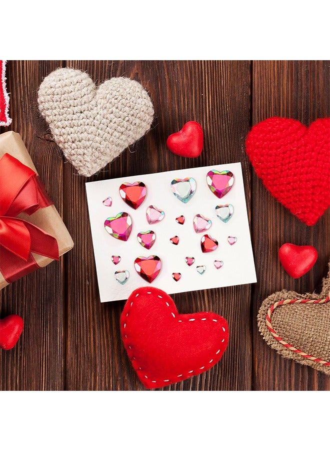 6 أوراق ملصقات جواهر كريستالية، ملصقات أحجار كريمة على شكل قلب أكريليك، ملصق أظافر وجه حجر الراين، أحجار الراين ذاتية اللصق على شكل قلب للحرف اليدوية (ملونة) - Image 3