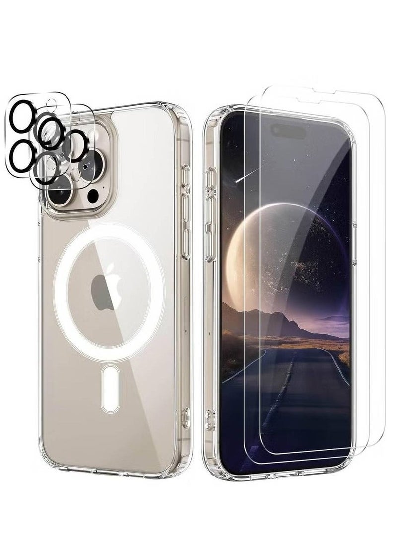 BGM 5-in-1 Magnetic Clear Case for iPhone 15 Pro Max – Compatible, Includes 2x Screen Protectors & 2x Camera Lens Protectors, Scratch-Resistant 