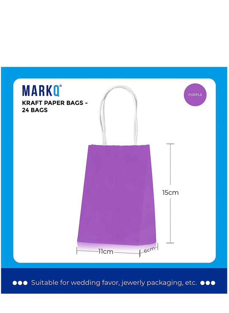 مارك أكياس ورقية أرجوانية بمقابض 15 × 11 × 6 سم أكياس هدايا كرافت صغيرة لهدايا أعياد الميلاد وحفلات الزفاف والبضائع والأشياء الجيدة وحفلات استقبال المولود (24 كيس) - Image 3