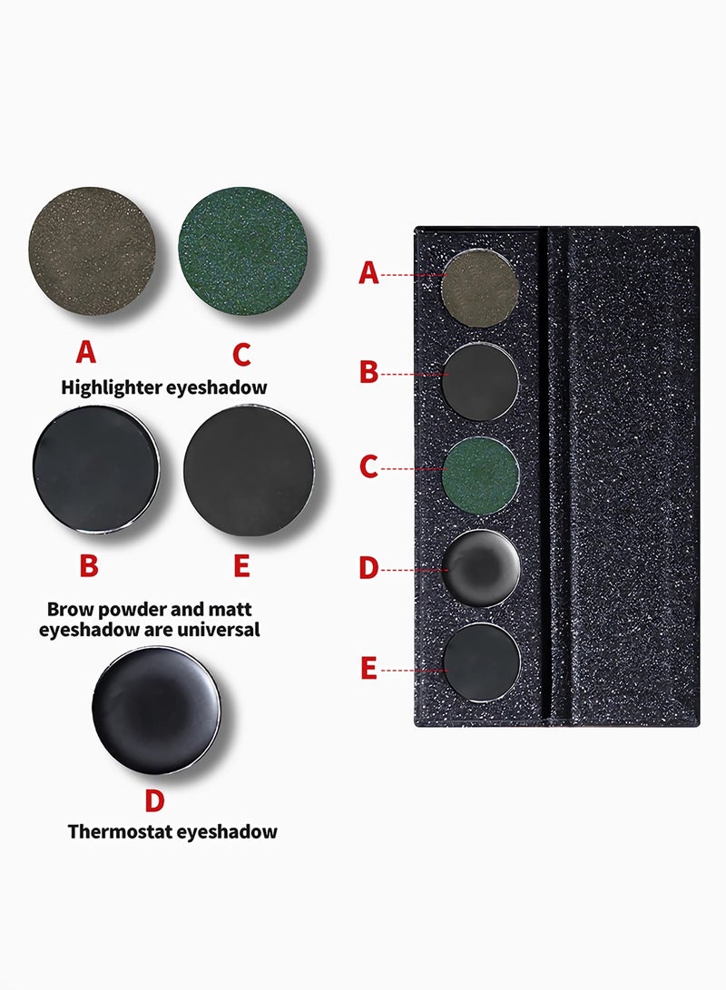 OCHEAL 5 Color Matte Glitter Eyeshadow Palette, Black Dark Smokey Goth Makeup Pallet Shimmer Highlighter Eye Shadow Brow Powder, High Pigmented, Long Lasting-01 - Image 2