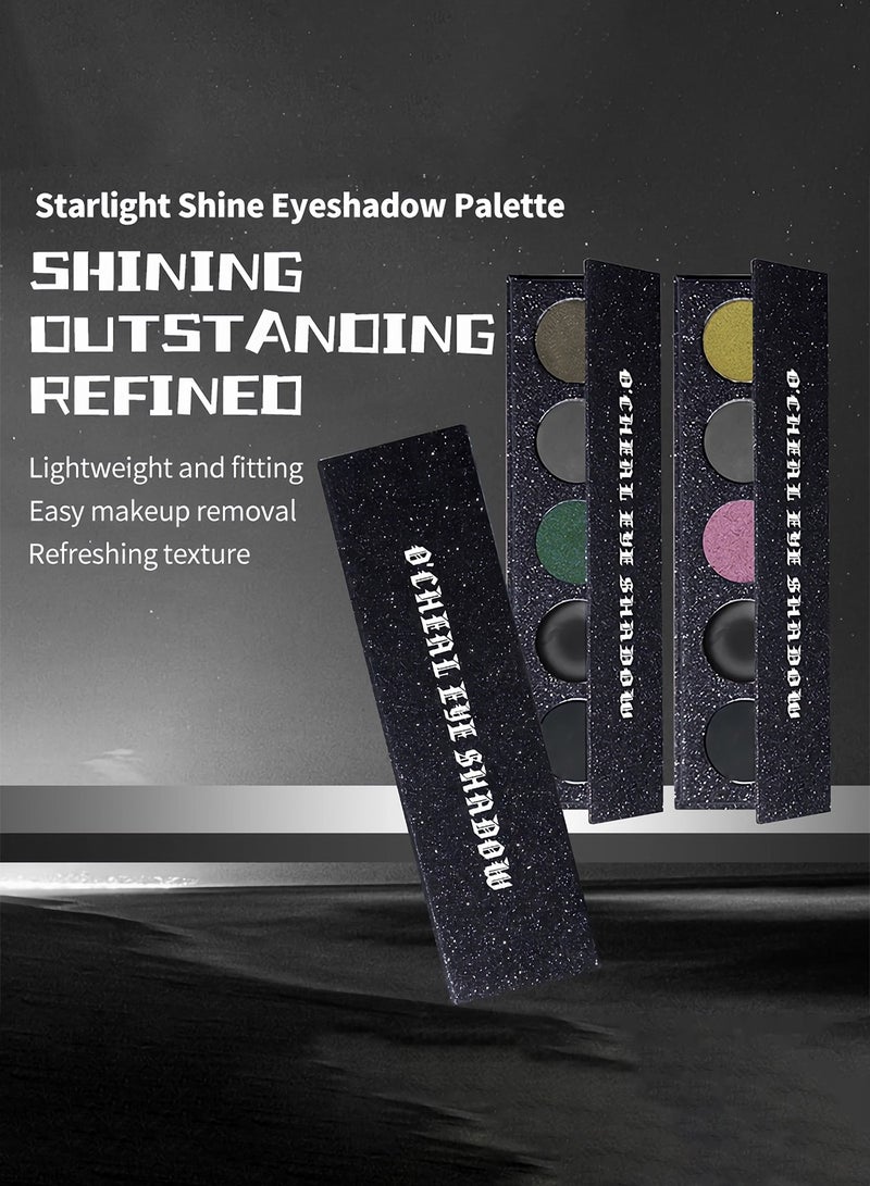 OCHEAL 5 Color Matte Glitter Eyeshadow Palette, Black Dark Smokey Goth Makeup Pallet Shimmer Highlighter Eye Shadow Brow Powder, High Pigmented, Long Lasting-01 - Image 3