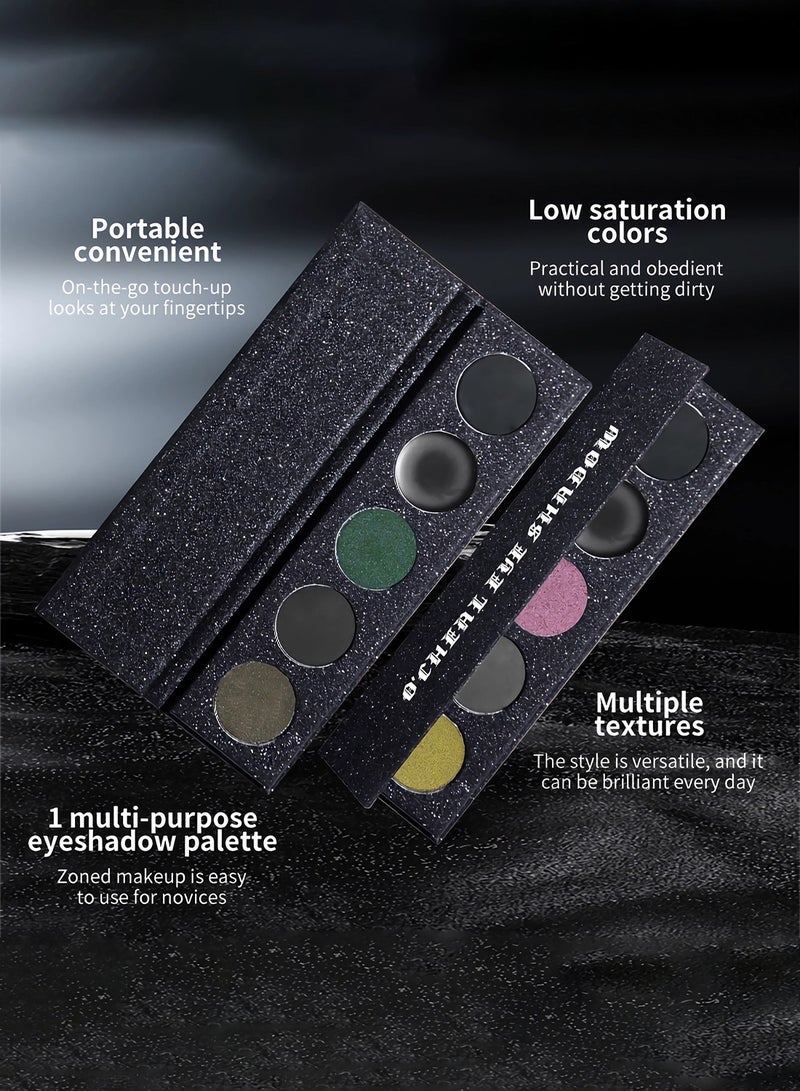 OCHEAL 5 Color Matte Glitter Eyeshadow Palette, Black Dark Smokey Goth Makeup Pallet Shimmer Highlighter Eye Shadow Brow Powder, High Pigmented, Long Lasting-01 - Image 4
