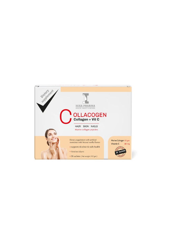 IGEA PHARMA Collacogen & Vit C Vanilla 30 Sachets S 312 GM | Skin and Nails With Shine Hair-Antioxidant  - Image 1