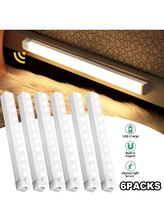 12 Inch 30cm USB Rechargeable Wireless Motion Sensor LED Strip Lights Warm Light 6 Pack Soft Glow Magnetic Mount for Kitchen Bedroom Closet Cabinet Staircase Corridor Indoor Lighting - Image 1
