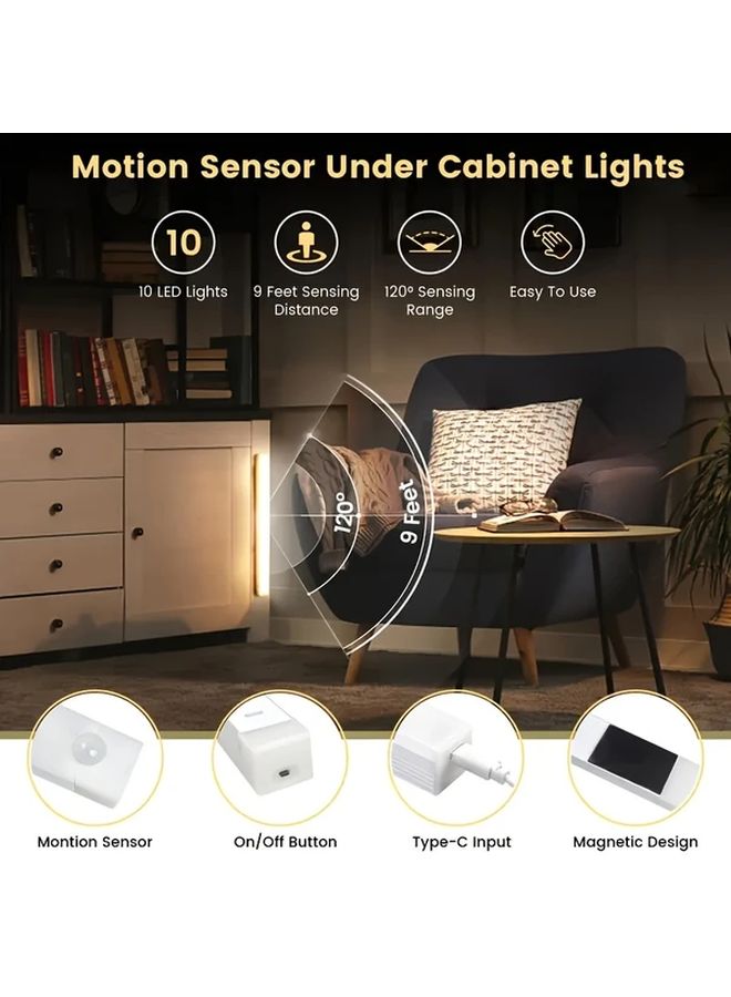12 Inch 30cm USB Rechargeable Wireless Motion Sensor LED Strip Lights Warm Light 6 Pack Soft Glow Magnetic Mount for Kitchen Bedroom Closet Cabinet Staircase Corridor Indoor Lighting - Image 2