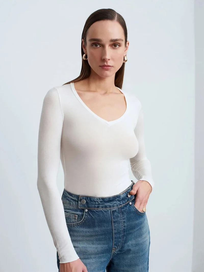 ديلفين Dilvin Slim Fit V-Neck Long Sleeve Top