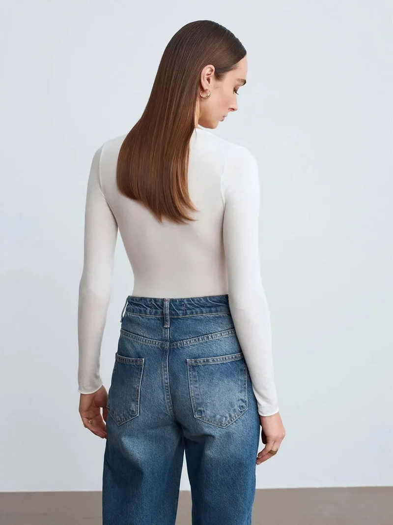 ديلفين Dilvin Slim Fit V-Neck Long Sleeve Top