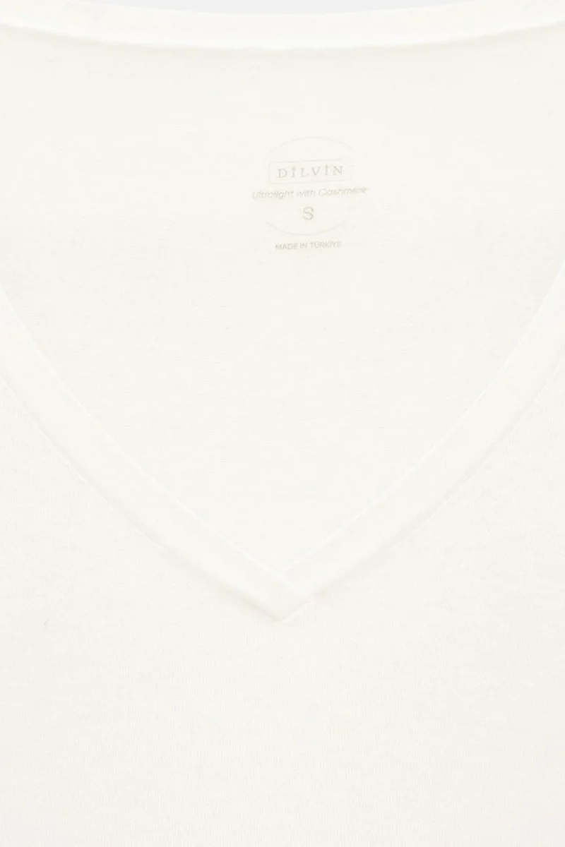 Dilvin White DILVIN Slim Fit V-Neck Long Sleeve Top for Women | Best Price UAE