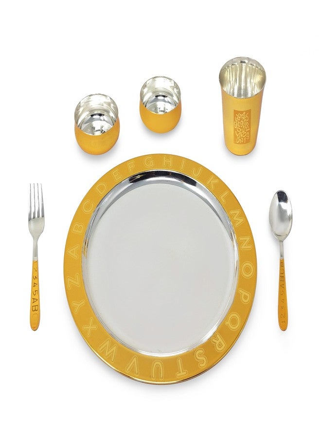 BENGALEN Gold Plated Dinner Set with Blue Velvet Gift Box for Baby Rice Ceremony Annaprashan Sanskar Gifts for Boys Girls Birthday Return Festive Home Decorative Items - Image 3