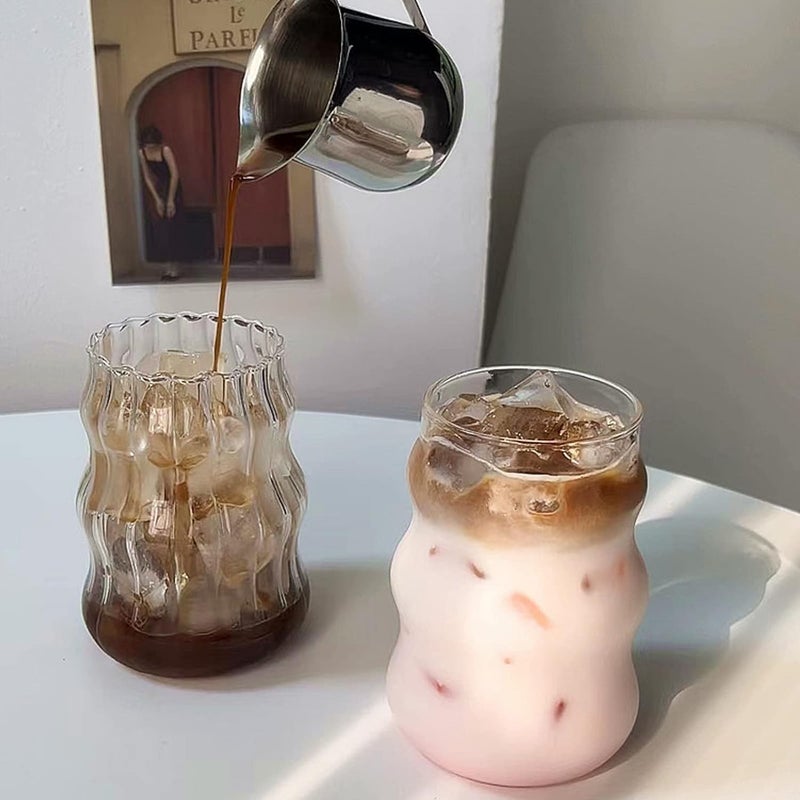 Shovclick Shovclick Vintage Ribbed Glass Cups Wave Shape Cocktail Glasses 18 oz Clear Iced Coffee Glasses Ribbed Glassware Set Ripple Drink Cups for Iced Coffee Juice Beverage Milk Beer Water Wine Martini 1 - Image 2