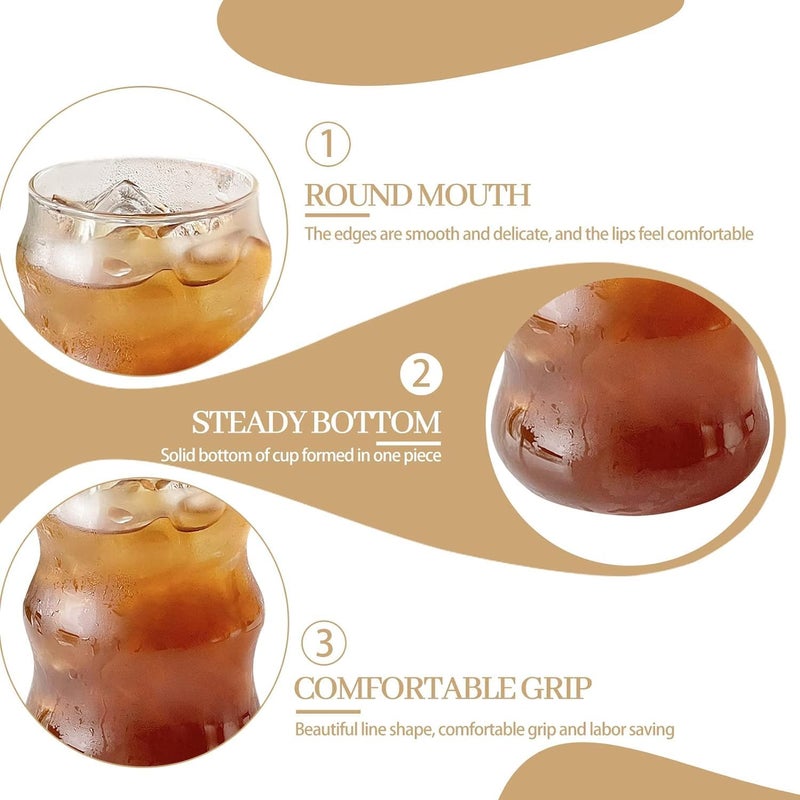 Shovclick Shovclick Vintage Ribbed Glass Cups Wave Shape Cocktail Glasses 18 oz Clear Iced Coffee Glasses Ribbed Glassware Set Ripple Drink Cups for Iced Coffee Juice Beverage Milk Beer Water Wine Martini 1 - Image 4