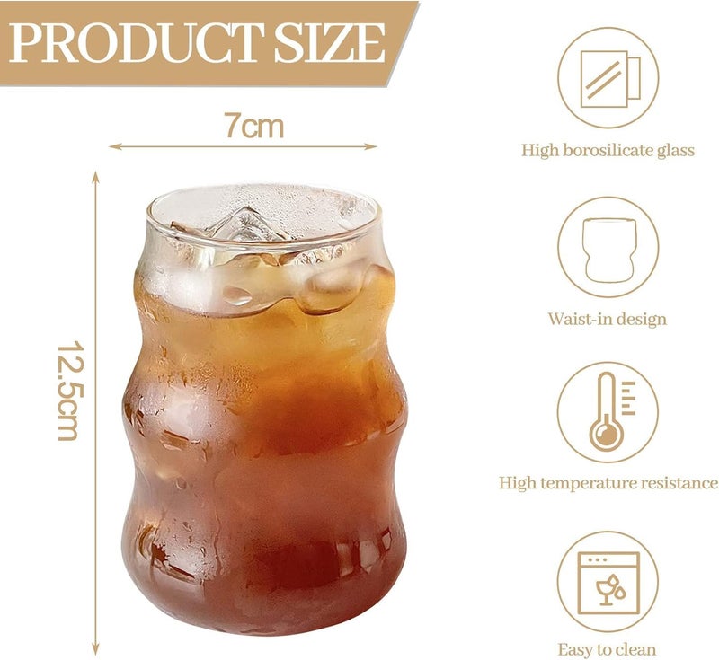 Shovclick Shovclick Vintage Ribbed Glass Cups Wave Shape Cocktail Glasses 18 oz Clear Iced Coffee Glasses Ribbed Glassware Set Ripple Drink Cups for Iced Coffee Juice Beverage Milk Beer Water Wine Martini 1 - Image 3