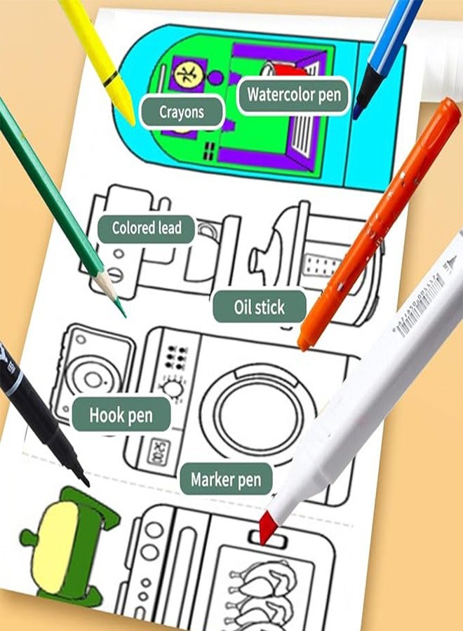لفة ورق تلوين ضخمة للأطفال، لفة ورق رسم للأطفال الصغار، مجموعة ملصقات طلاء حائط لاصقة نظيفة للغاية كهدية تعليمية، 120 * 11.8 بوصة (الضروريات اليومية) - Image 5