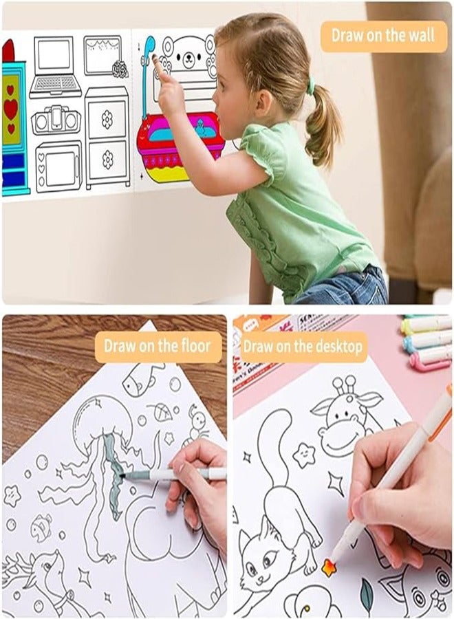 لفة ورق تلوين ضخمة للأطفال، لفة ورق رسم للأطفال الصغار، مجموعة ملصقات طلاء حائط لاصقة نظيفة للغاية كهدية تعليمية، 120 * 11.8 بوصة (الضروريات اليومية) - Image 3