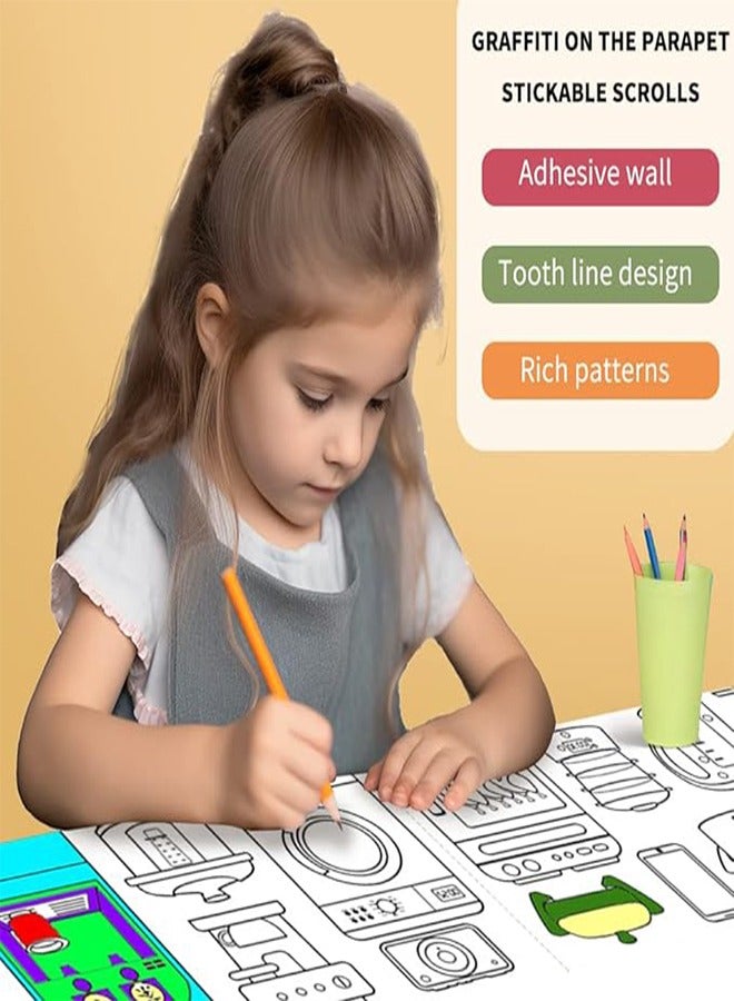 لفة ورق تلوين ضخمة للأطفال، لفة ورق رسم للأطفال الصغار، مجموعة ملصقات طلاء حائط لاصقة نظيفة للغاية كهدية تعليمية، 120 * 11.8 بوصة (الضروريات اليومية) - Image 4