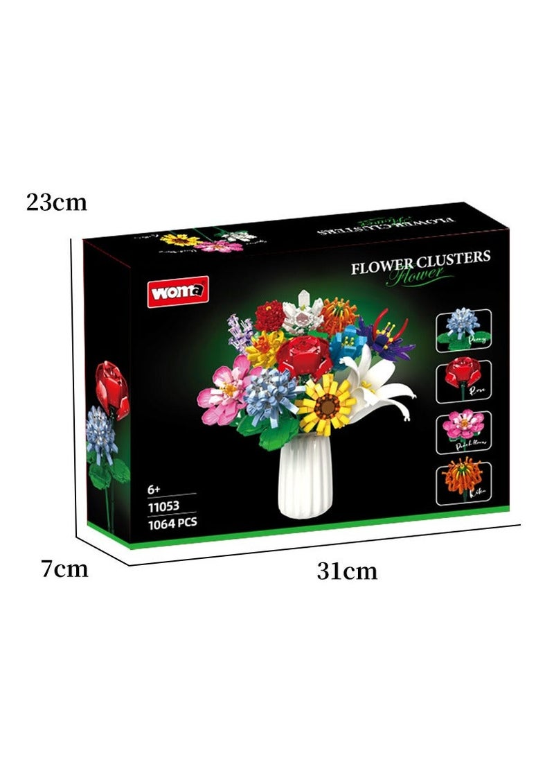 NIBEMINENT - Building Blocks Bouquet Small Particles Of Immortal Roses Girls Puzzle Assembled Flower Toys Girls(Vase not included) - Image 1