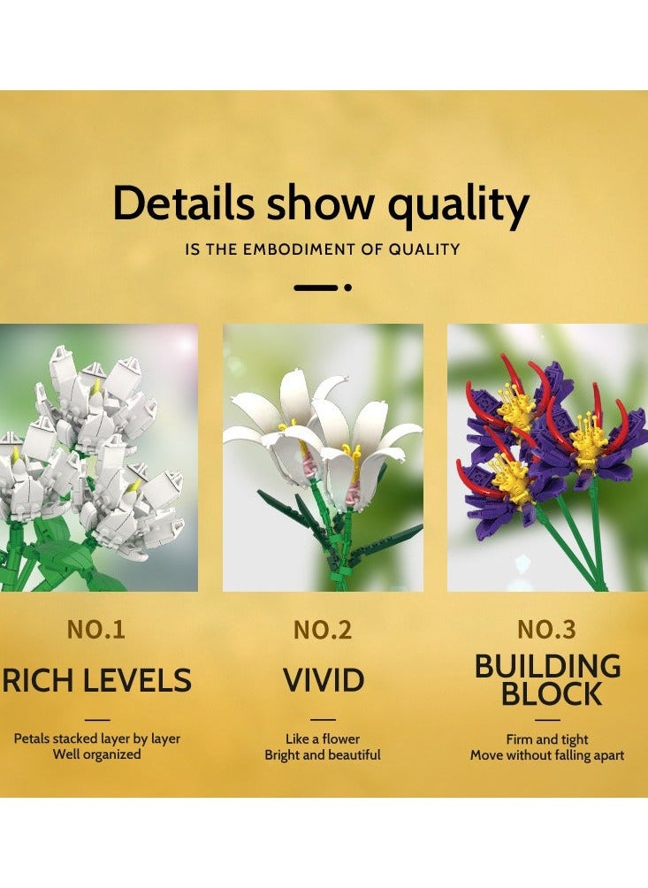 NIBEMINENT - Building Blocks Bouquet Small Particles Of Immortal Roses Girls Puzzle Assembled Flower Toys Girls(Vase not included) - Image 1