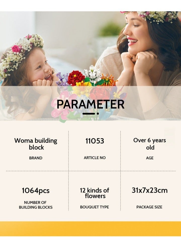 NIBEMINENT - Building Blocks Bouquet Small Particles Of Immortal Roses Girls Puzzle Assembled Flower Toys Girls(Vase not included) - Image 1