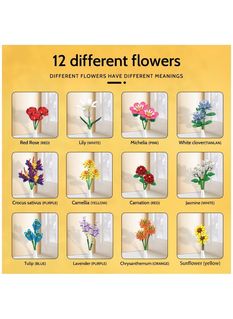 NIBEMINENT - Building Blocks Bouquet Small Particles Of Immortal Roses Girls Puzzle Assembled Flower Toys Girls(Vase not included) - Image 1
