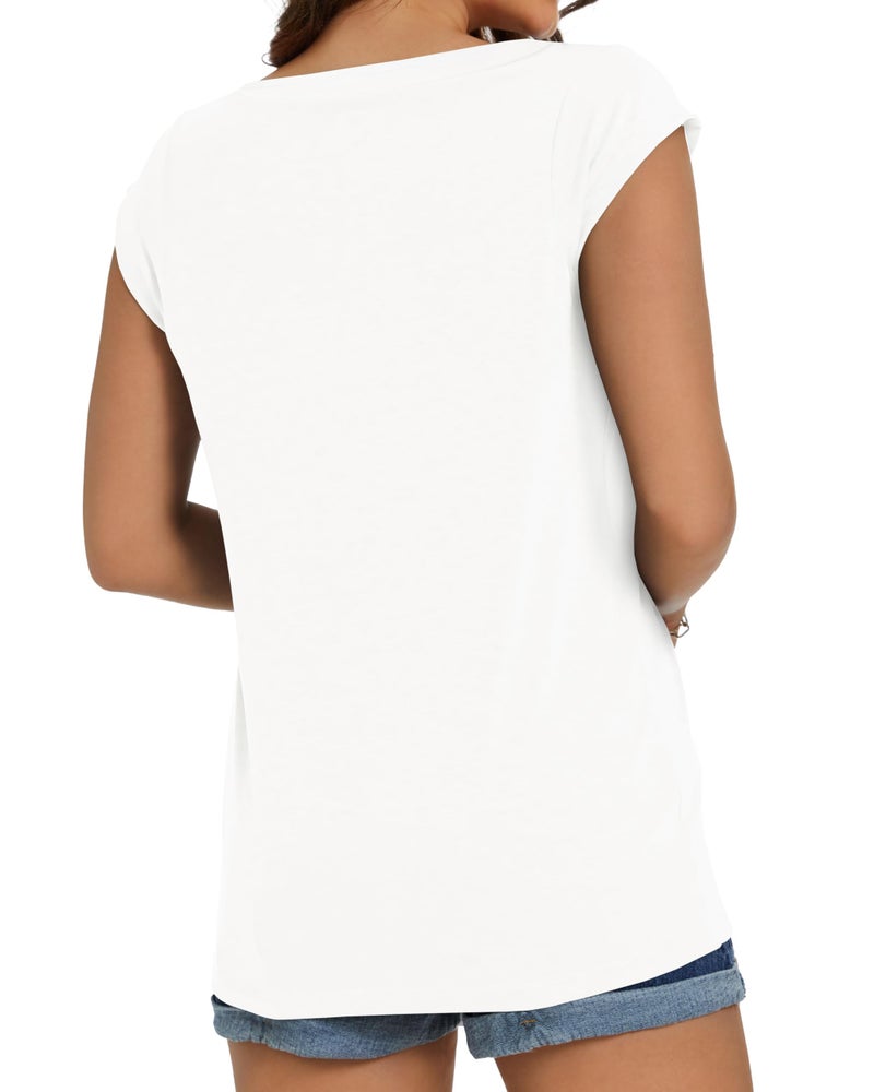 JOELLYUS Womens Summer Tops Casual Loose Cap Sleeve T Shirts Basic Dressy Tees Blouses(White, M) - Image 3