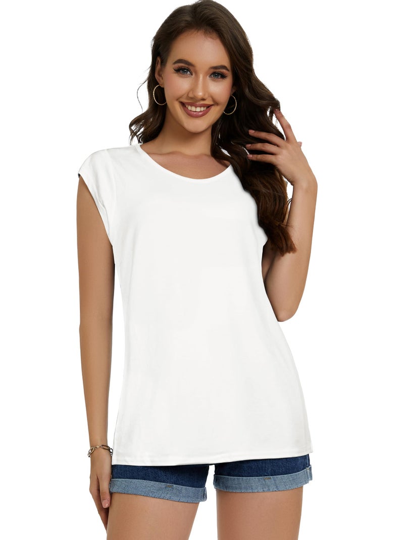 JOELLYUS Womens Summer Tops Casual Loose Cap Sleeve T Shirts Basic Dressy Tees Blouses(White, M) - Image 5
