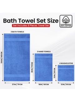 Infinitee Xclusives Premium Blue Bath Towels Set - [Pack of 8] 100% Cotton Highly Absorbent 2 Bath Towels, 2 Hand Towels and 4 Washcloths - Luxury Hotel & Spa Quality Bath Towels for Bathroom by Infinitee Xclusives  - Image 4