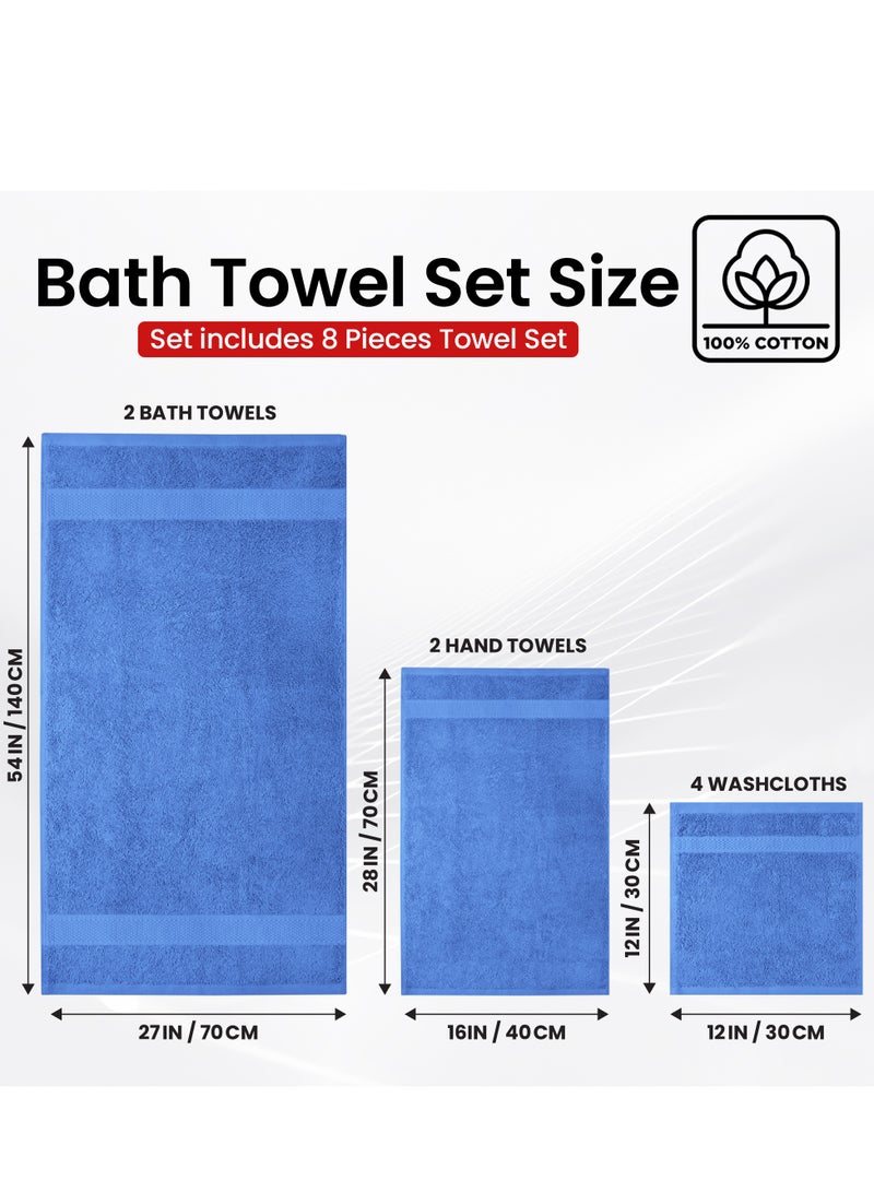 Infinitee Xclusives Premium Blue Bath Towels Set - [Pack of 8] 100% Cotton Highly Absorbent 2 Bath Towels, 2 Hand Towels and 4 Washcloths - Luxury Hotel & Spa Quality Bath Towels for Bathroom by Infinitee Xclusives - Image 3