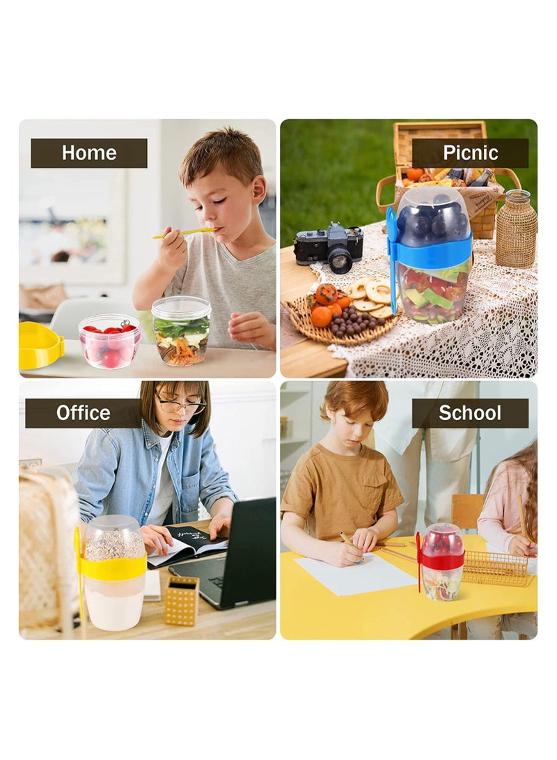 SOLARAE أكواب الإفطار الجاهزة سعة 29 أونصة، 4 قطع أكواب بارفيه الزبادي القابلة لإعادة الاستخدام مع أغطية وملاعق، وعاء ملون للشوفان الليلي مع حاويات حبوب التزيين، حاويات السلطة، أكواب الحلوى - Image 5