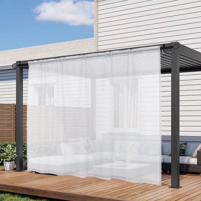youleyar White Sheer Outdoor Curtains for Patio Waterproof 2 Panels Linen Look Rod Pocket Indoor Voile Curtain for Living Room, Bedroom, Porch, Pergola, Cabana, Gazebo(100x96 Inch, White) - Image 2