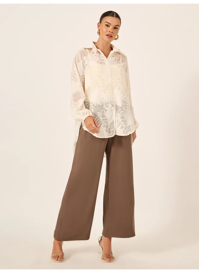 Styli Styli Floral Burn Out Textured Spread Collar Shirt