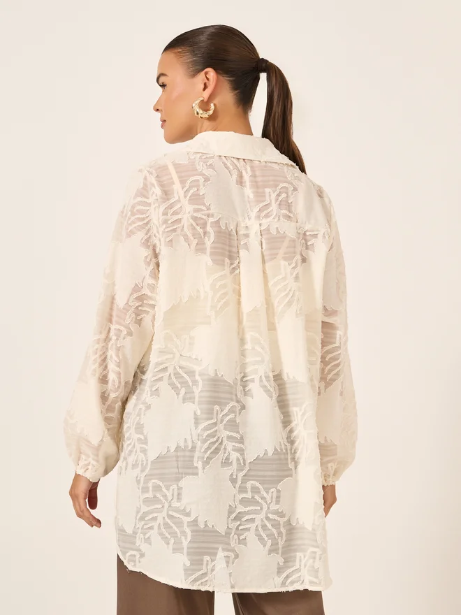 Styli Styli Floral Burn Out Textured Spread Collar Shirt