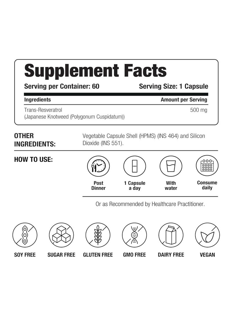 Decode Age Trans Resveratrol 500Mg Supplement For Guards Cardiovascular Health 60 Veg Capsules  - Image 5