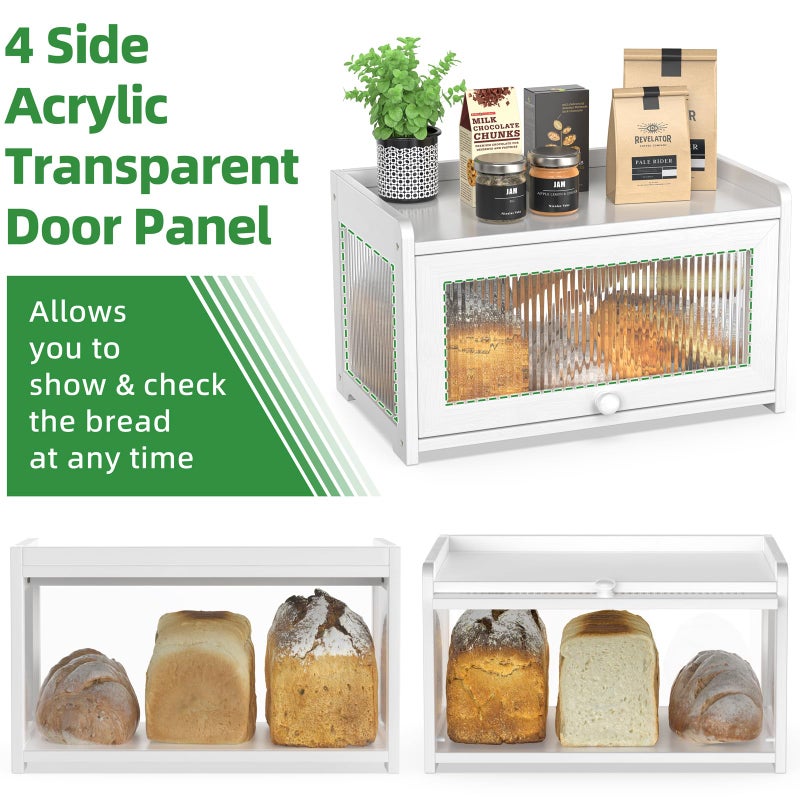 BAMBANG Bamboo Bread Box for Kitchen Countertop, Extra Large Farmhouse Bread Box with 4-Side Clear Panels, Wooden Bread Storage Container for Homemade Bread, White - Image 4