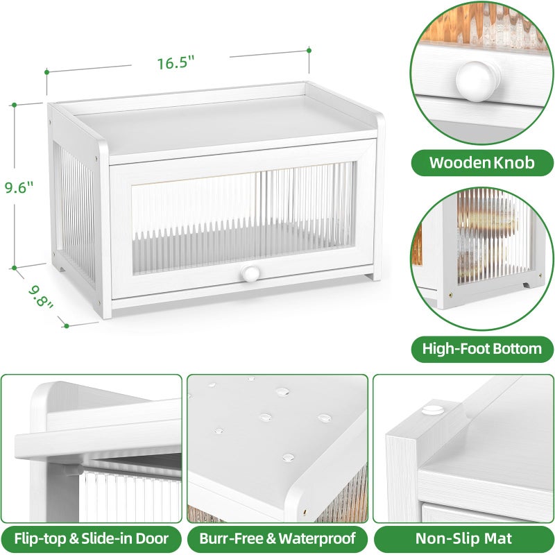 BAMBANG Bamboo Bread Box for Kitchen Countertop, Extra Large Farmhouse Bread Box with 4-Side Clear Panels, Wooden Bread Storage Container for Homemade Bread, White - Image 2