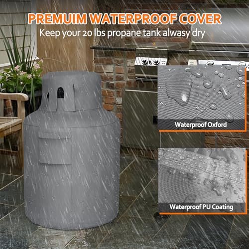 STARTWO Propane Tank Cover 20lb Gas Cover Outdoor Heavy Duty Waterproof Covers Fits Standard 20 lb Tank Cylinder Grey 13" x 19.5" - Image 4