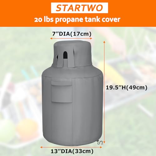 STARTWO Propane Tank Cover 20lb Gas Cover Outdoor Heavy Duty Waterproof Covers Fits Standard 20 lb Tank Cylinder Grey 13" x 19.5" - Image 2