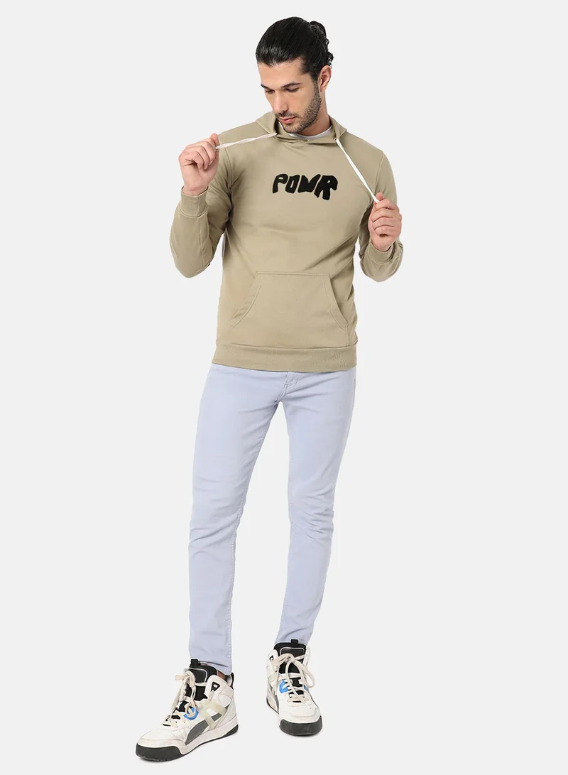 Campus Sutra Men's Olive Green Contrast Power Hoodie