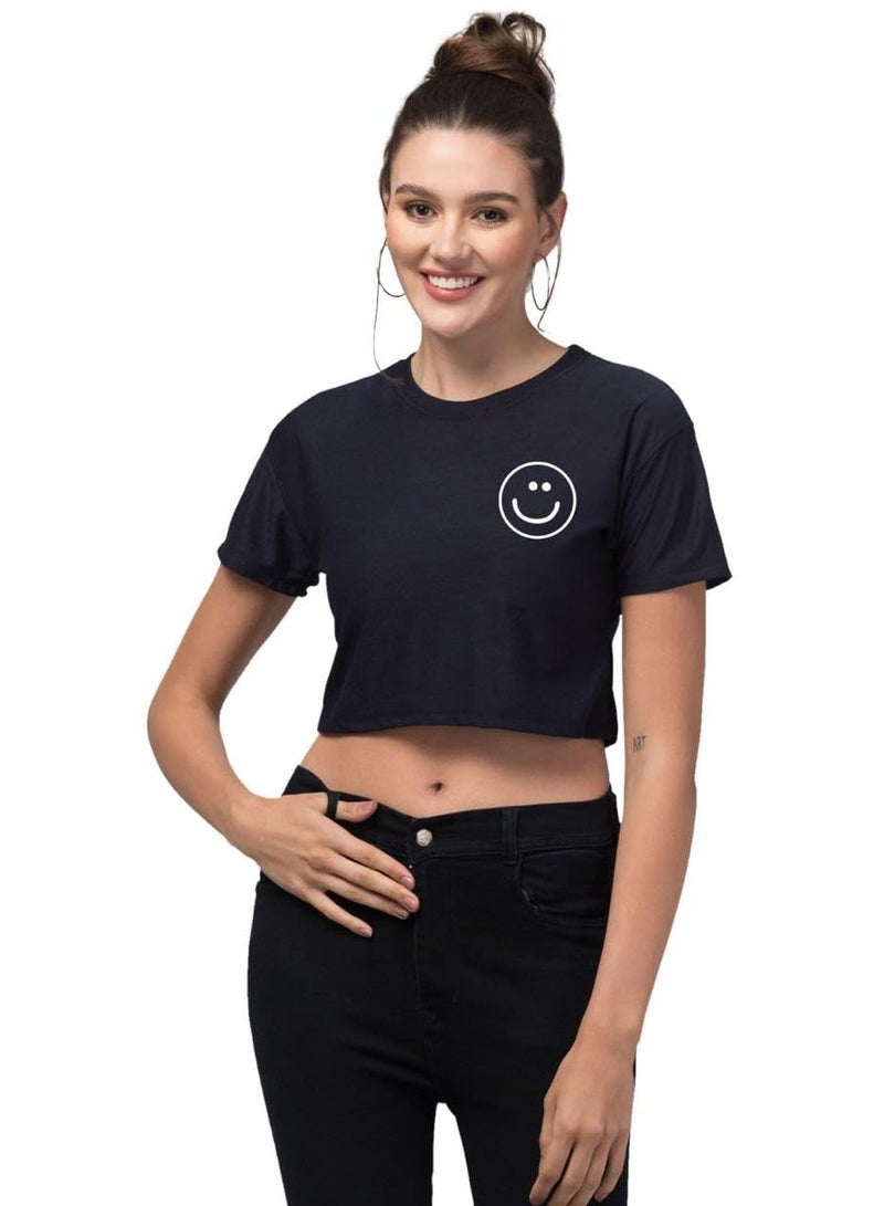 Basic T-Shirt Women Short Sleeve Crew Neck With Smile Emoji Black, Regular Fit, Cotton Shirt, Casual Wearing, Plain T Shirts, Women's Fashion, For Summer, Short Shirt, Fitting, Top Wear 