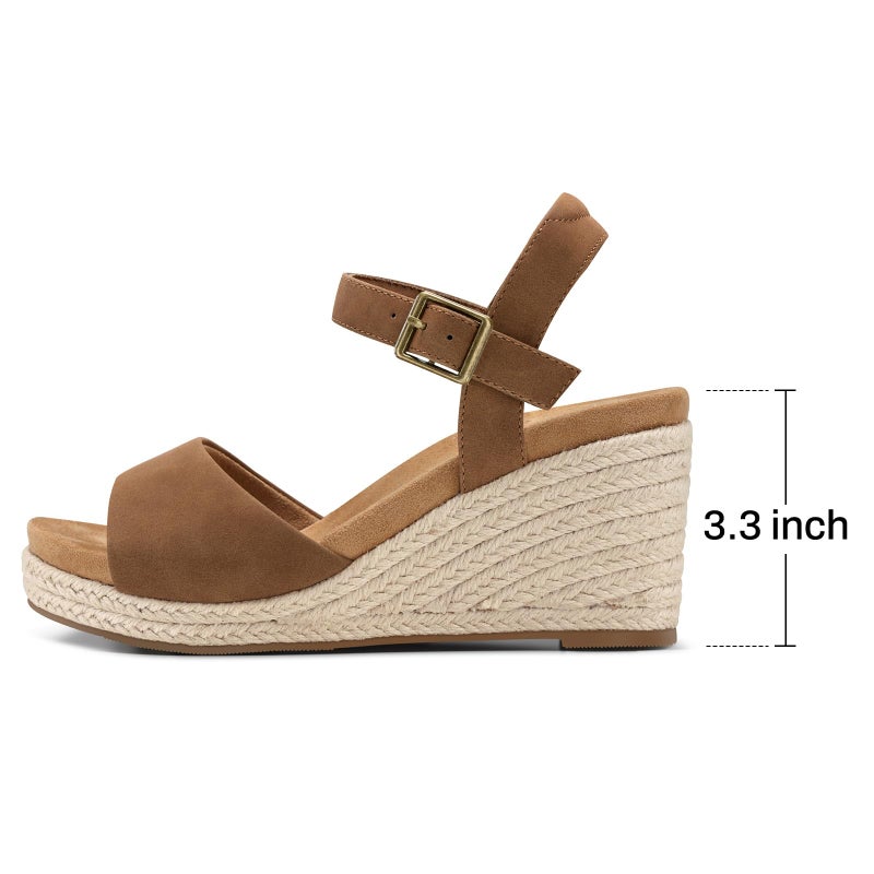 SHIBEVER Women's Wedge Platform Sandals: Espadrille Dressy Comfortable Summer Open Toe Ankle Strap Buckle Women Sandal Tan Size 8 - Image 5