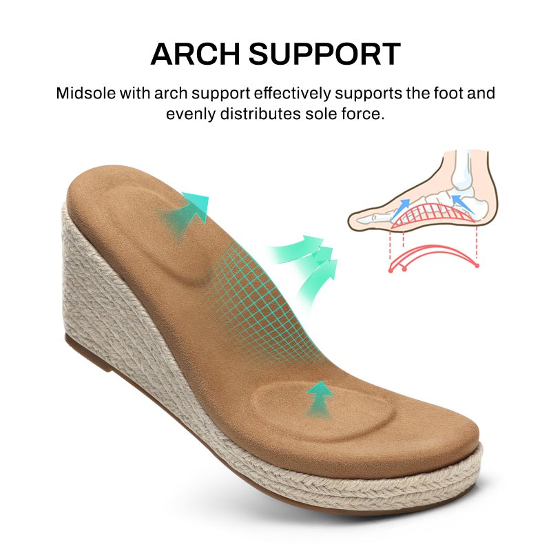 SHIBEVER Women's Wedge Platform Sandals: Espadrille Dressy Comfortable Summer Open Toe Ankle Strap Buckle Women Sandal Tan Size 8 - Image 4