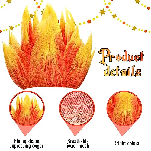 Toulite 3 Pcs Halloween Angry Dress Up Set Included 2 Toned Flame Wig Red Textured Tie Gloves Halloween Cosplay Costume for Men Adult Party Supplies - Image 3